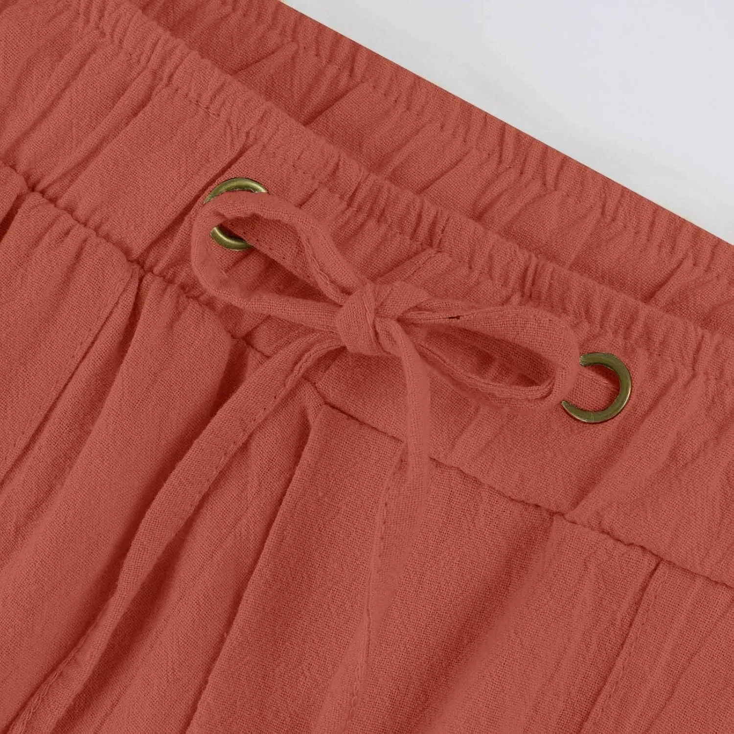 Linen Pants for Women Solid Elastic Pants Long Drawstring Linen Women Waist Summer Vacation High Waist Wide Leg