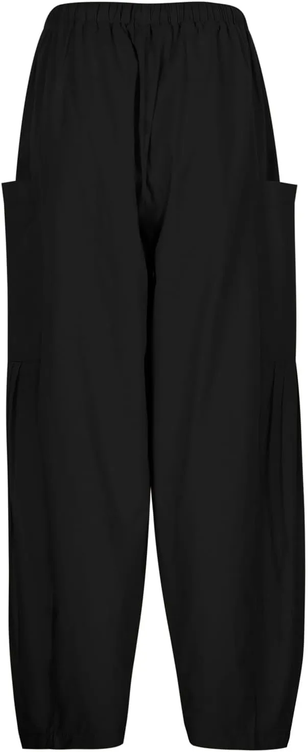 Linen Pants Women 2025 Summer Drawstring Elastic High Waisted Harem Pants Baggy Flowy Wide Leg Pants with Pockets