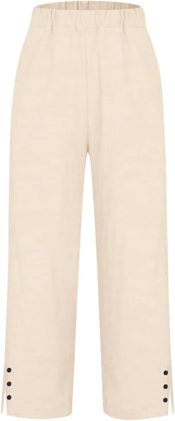 Linen Pants Women Solid Elastic Pants Long Drawstring Linen Women Lounge Sweatpants with Pockets 2025 Spring Fall