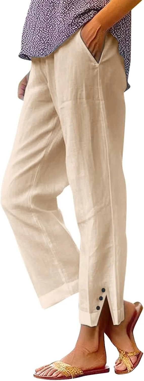 Linen Pants Women Solid Elastic Pants Long Drawstring Linen Women Lounge Sweatpants with Pockets 2025 Spring Fall
