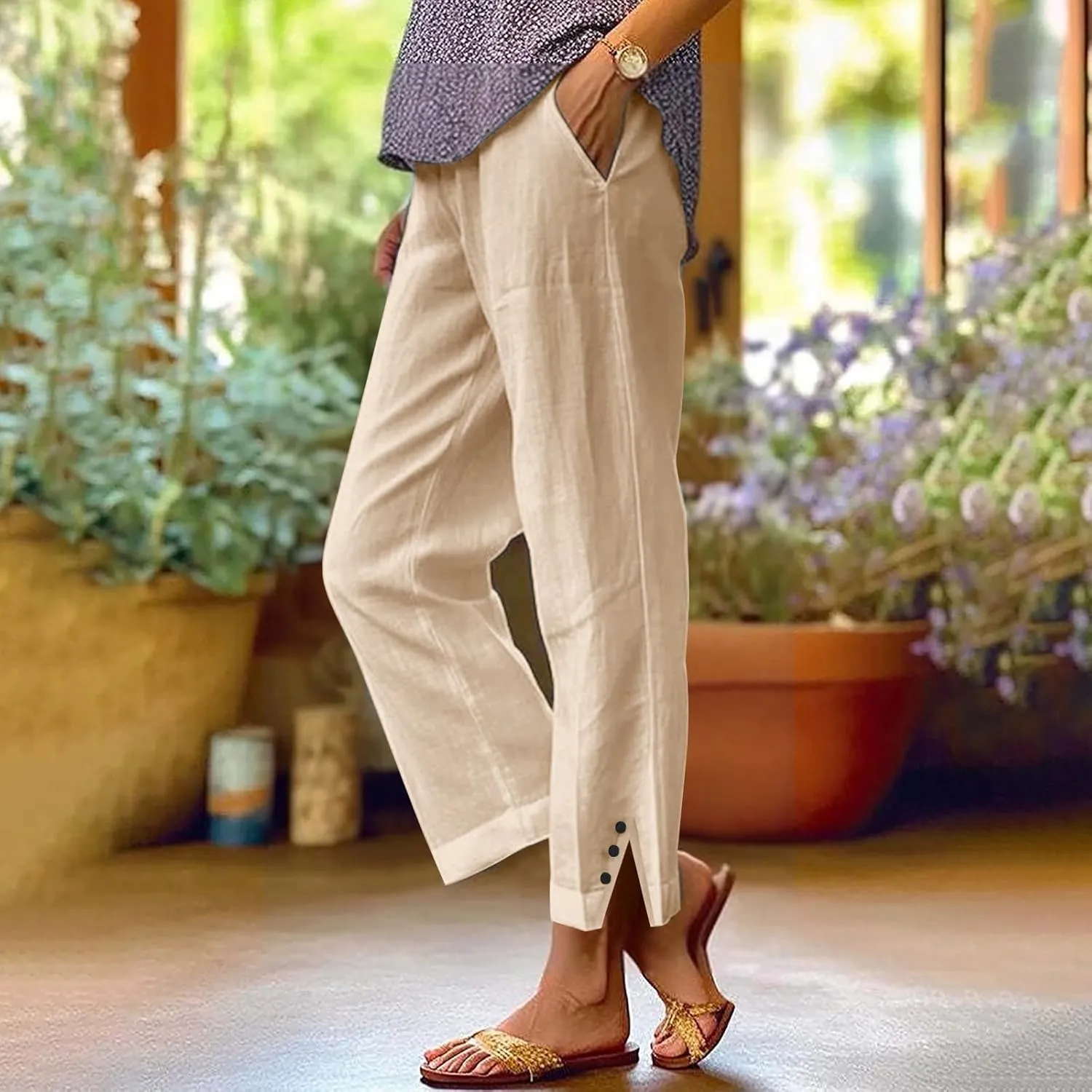 Linen Pants Women Solid Elastic Pants Long Drawstring Linen Women Lounge Sweatpants with Pockets 2025 Spring Fall