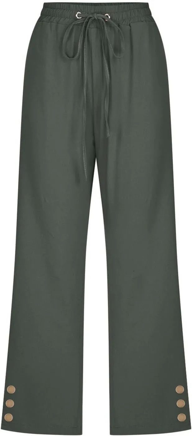 Linen Pants Women Summer Pants Elastic Waist Baggy Pants Drawstring Trousers with Pockets Cropped Pants Women Linen