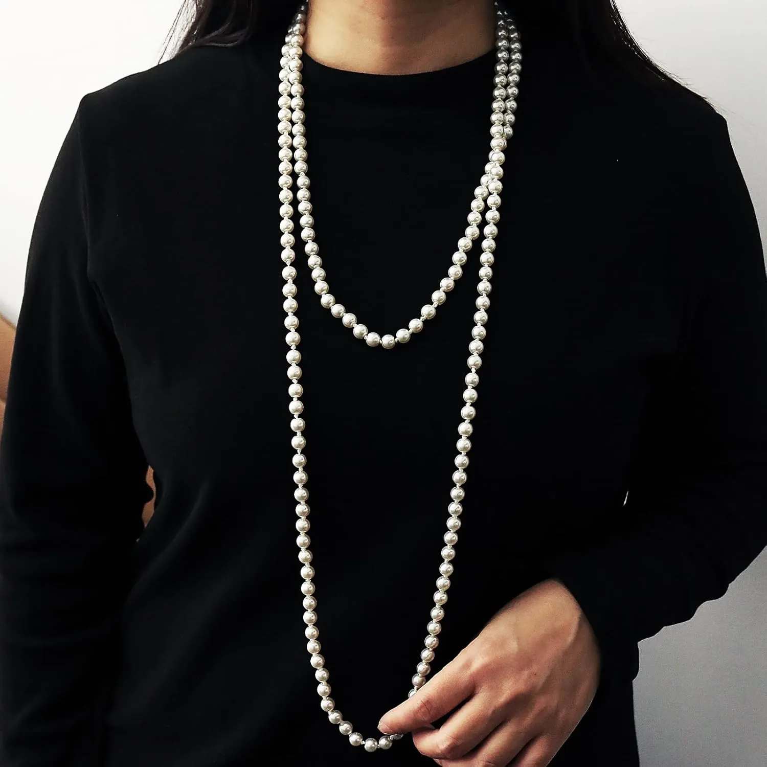 Long Pearl Necklaces for Women 70" Pearl Necklace Chunky Bead Layered Pearl Necklace Faux Pearl Dangle Necklace Wedding Bridal 1920s Gatsby Costume Jewelry Gifts