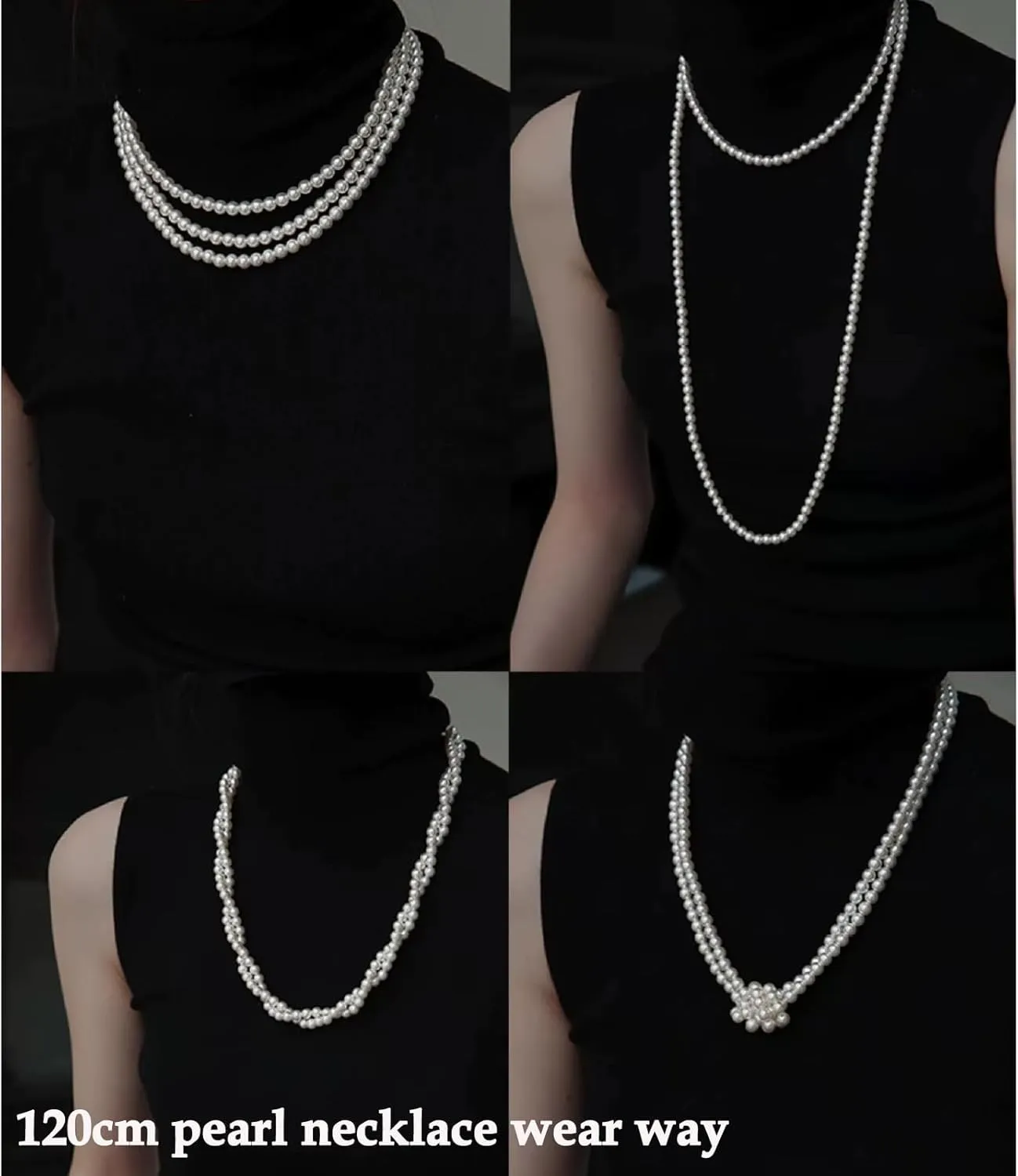Long Pearl Necklaces for Women,Vintage Elegant Faux White Pearl Multi Strand Layered Beads Necklaces Charm Bridal Wedding Party Prom Choker Necklace 1920s Costume Jewelry