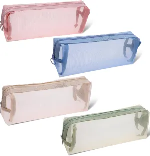 Lusofie 4Pcs Organized Mesh Makeup Bag Mesh Zipper Bags Toiletry Bag Portable Travel Cosmetic Pouches for Home Office Travel Accessories Organizer(4 Colors)