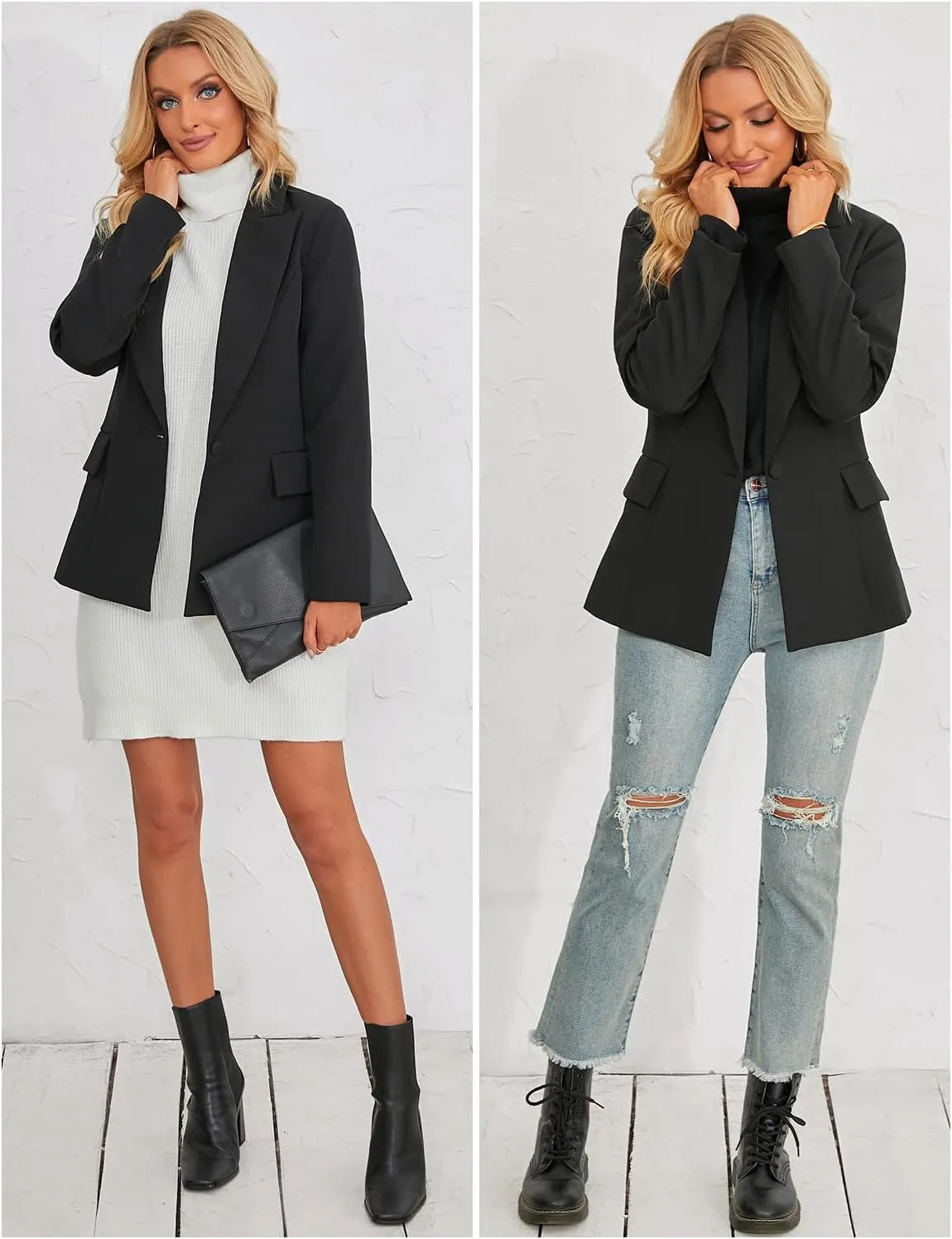 luvamia Women's Casual Long Sleeve Lapel Button Slim Work Office Blazer Jacket