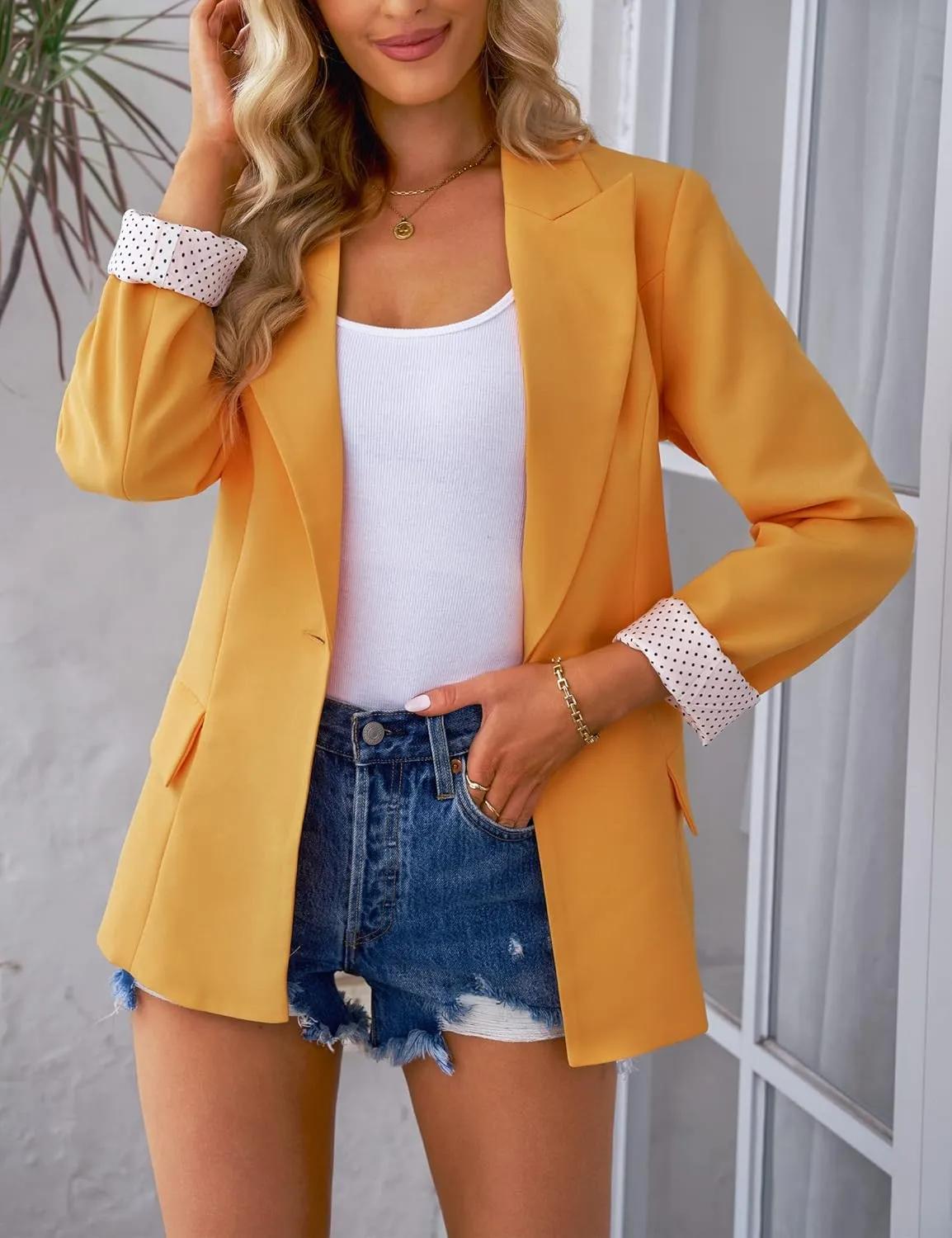 luvamia Women's Casual Long Sleeve Lapel Button Slim Work Office Blazer Jacket