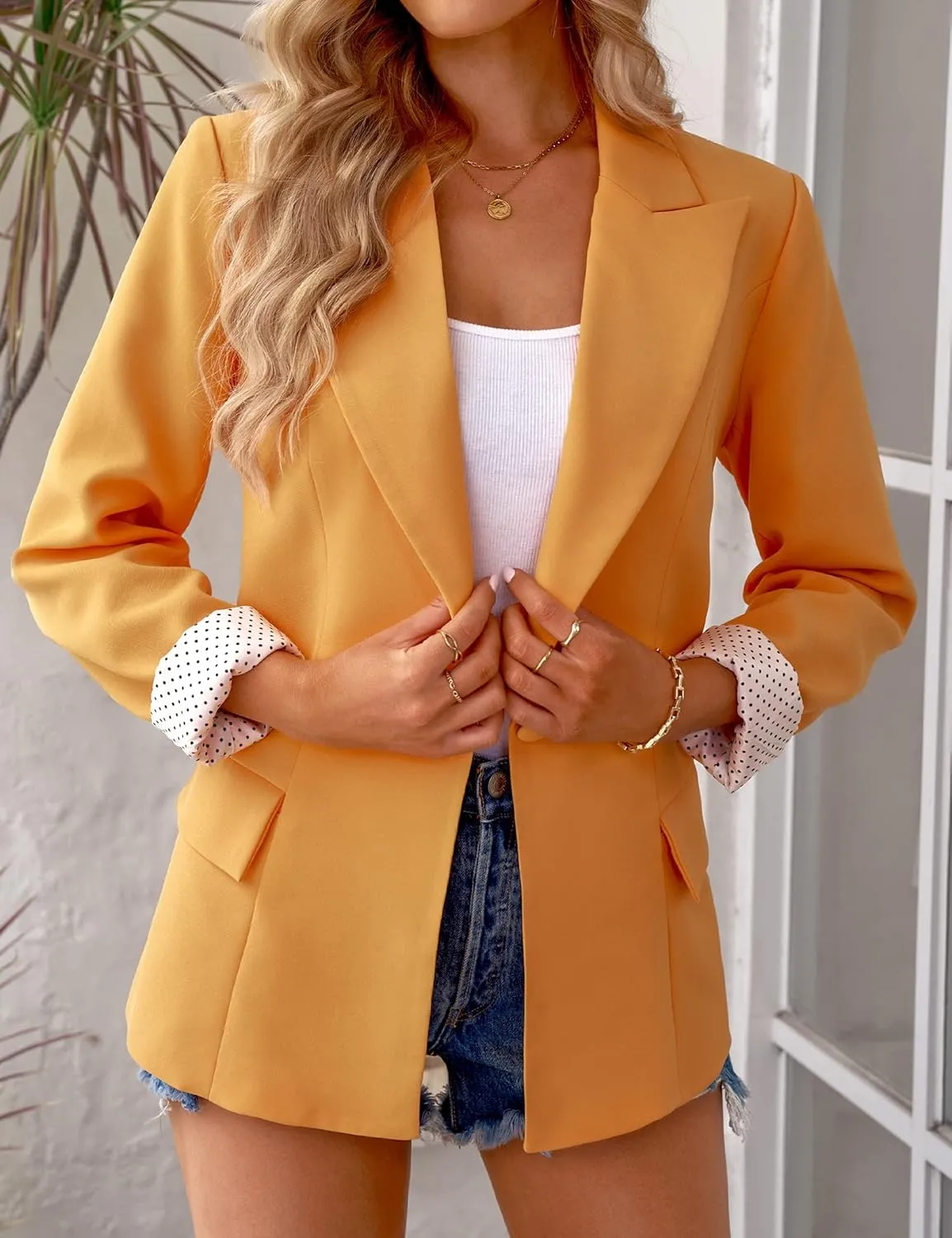 luvamia Women's Casual Long Sleeve Lapel Button Slim Work Office Blazer Jacket