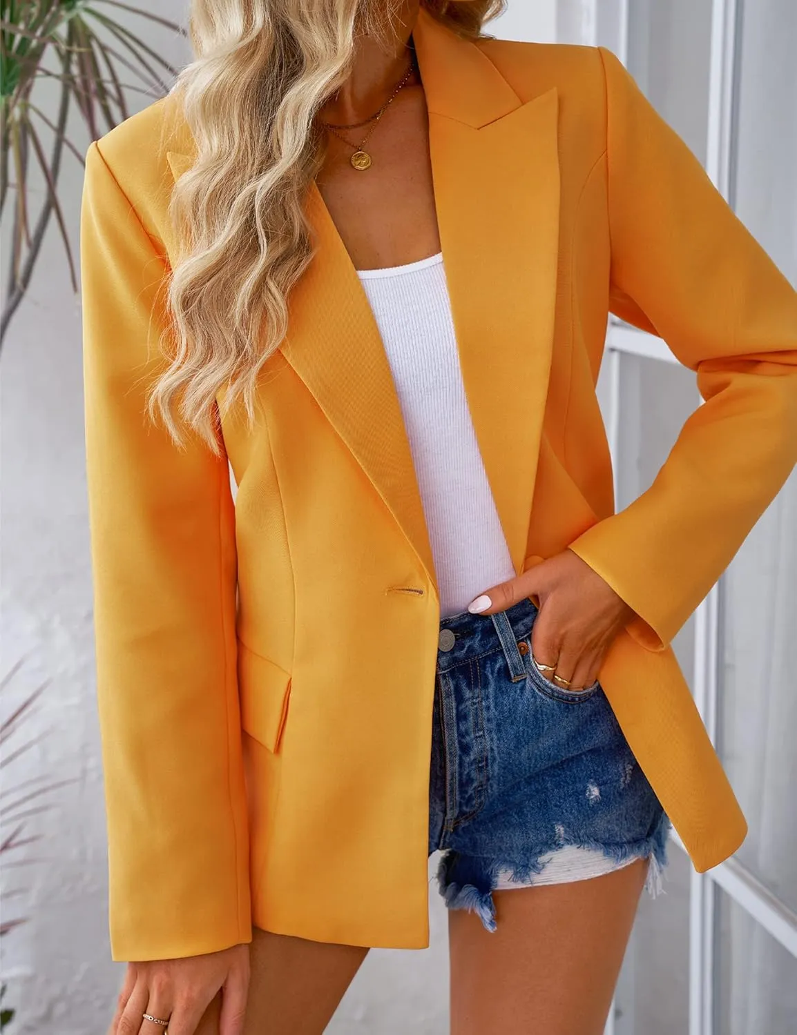 luvamia Women's Casual Long Sleeve Lapel Button Slim Work Office Blazer Jacket
