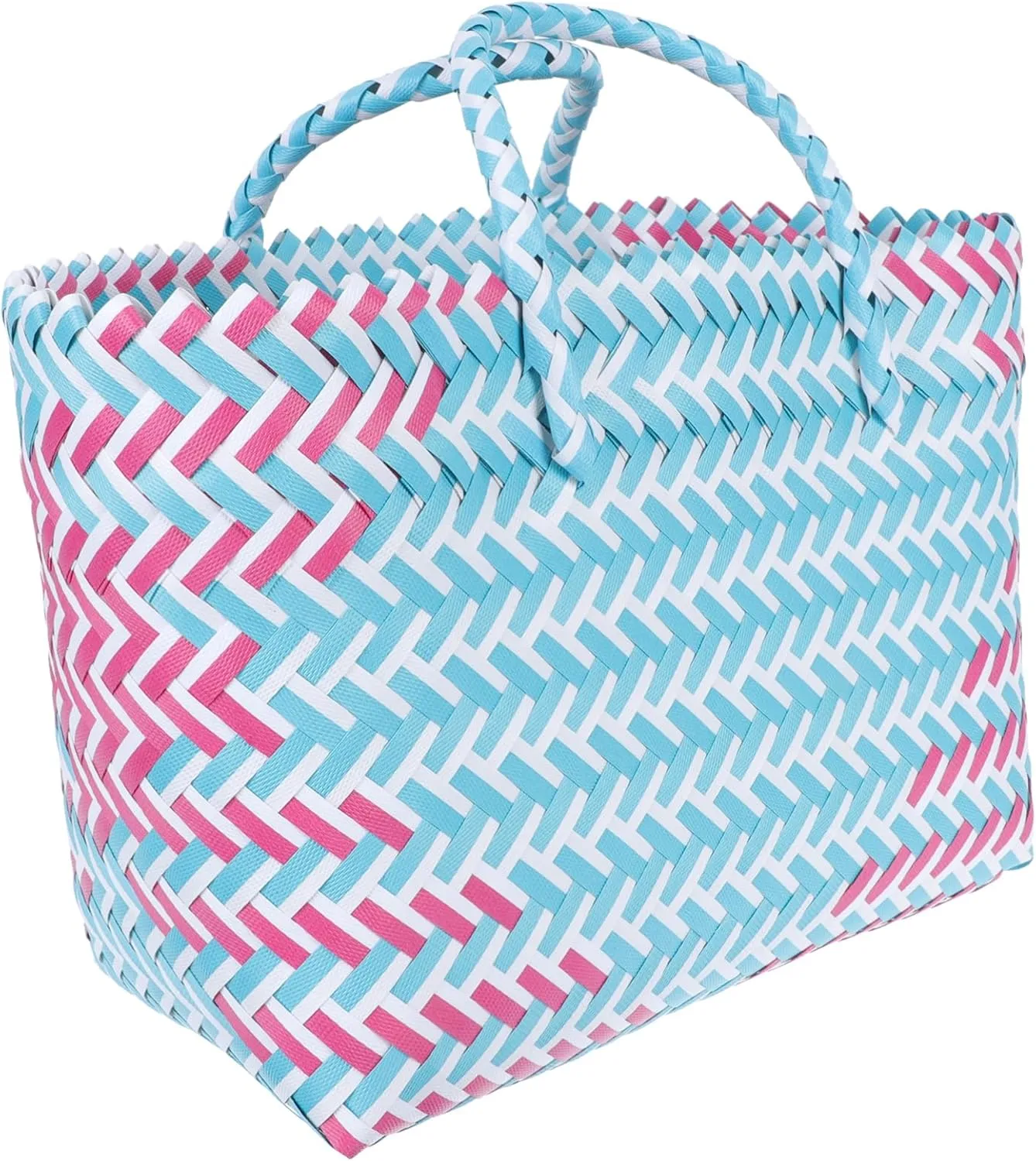MAGICLULU 1pc Straw Bag Ladies Hand Bags Tote Bags Striped Bag Beach Tote Handbag for Women African Market Basket Grocery Bin Toy Shopping Cart Miss Plastic Rattan