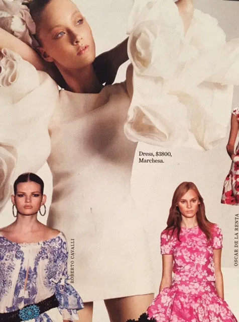 Marchesa - White Dress with Rose Puffy Sleeves - US8