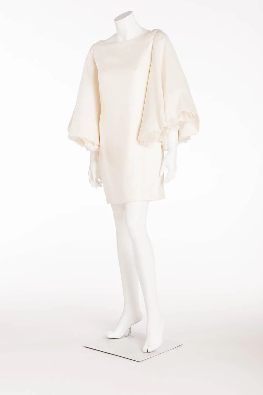 Marchesa - White Dress with Rose Puffy Sleeves - US8