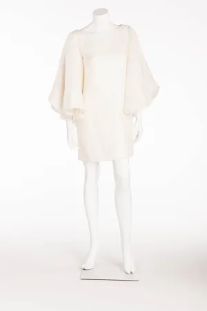 Marchesa - White Dress with Rose Puffy Sleeves - US8