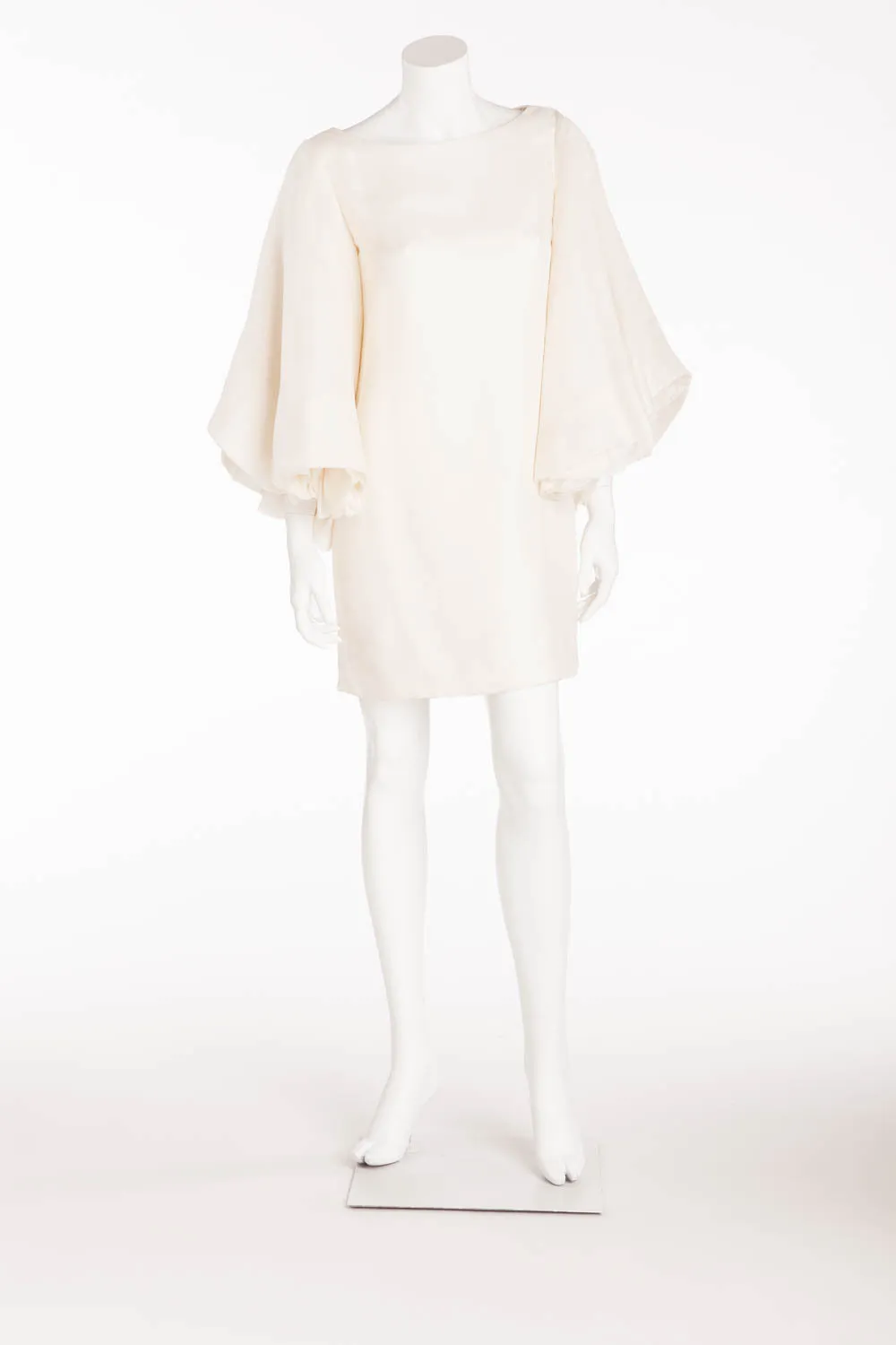 Marchesa - White Dress with Rose Puffy Sleeves - US8