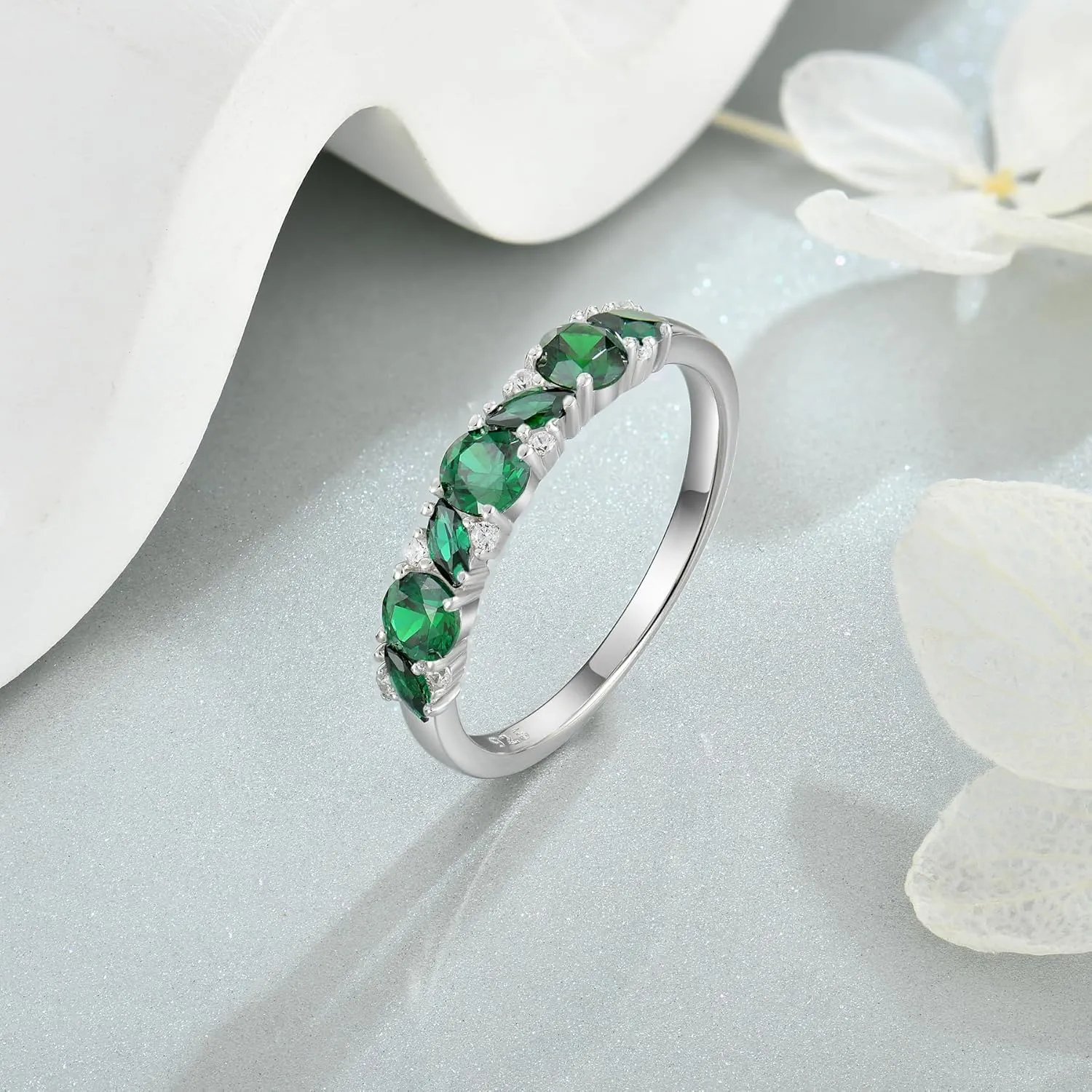 Marquise Cut Birthstone Eternity Rings for Women, Sterling Silver 925 Stacked Engagement Rings for Her Wedding Band, Size 5-10