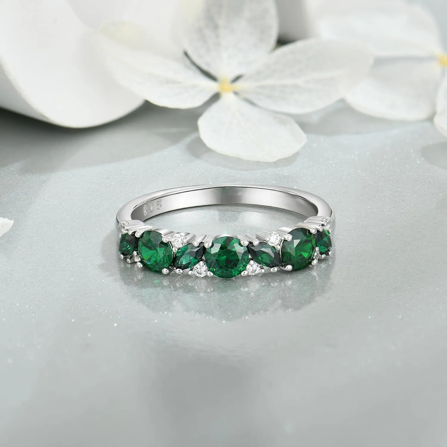 Marquise Cut Birthstone Eternity Rings for Women, Sterling Silver 925 Stacked Engagement Rings for Her Wedding Band, Size 5-10