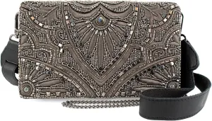 Mary Frances Precious Metal Beaded Waist Belt Bag Crossbody Handbag Clutch Festival Evening Purse, Pewter