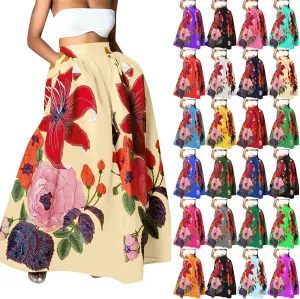 Maxi Skirts for Women Boho Skirt Summer Floral Skirt Long Flowy Skirts Broomstick Skirts Elastic Waist A Line Skirts