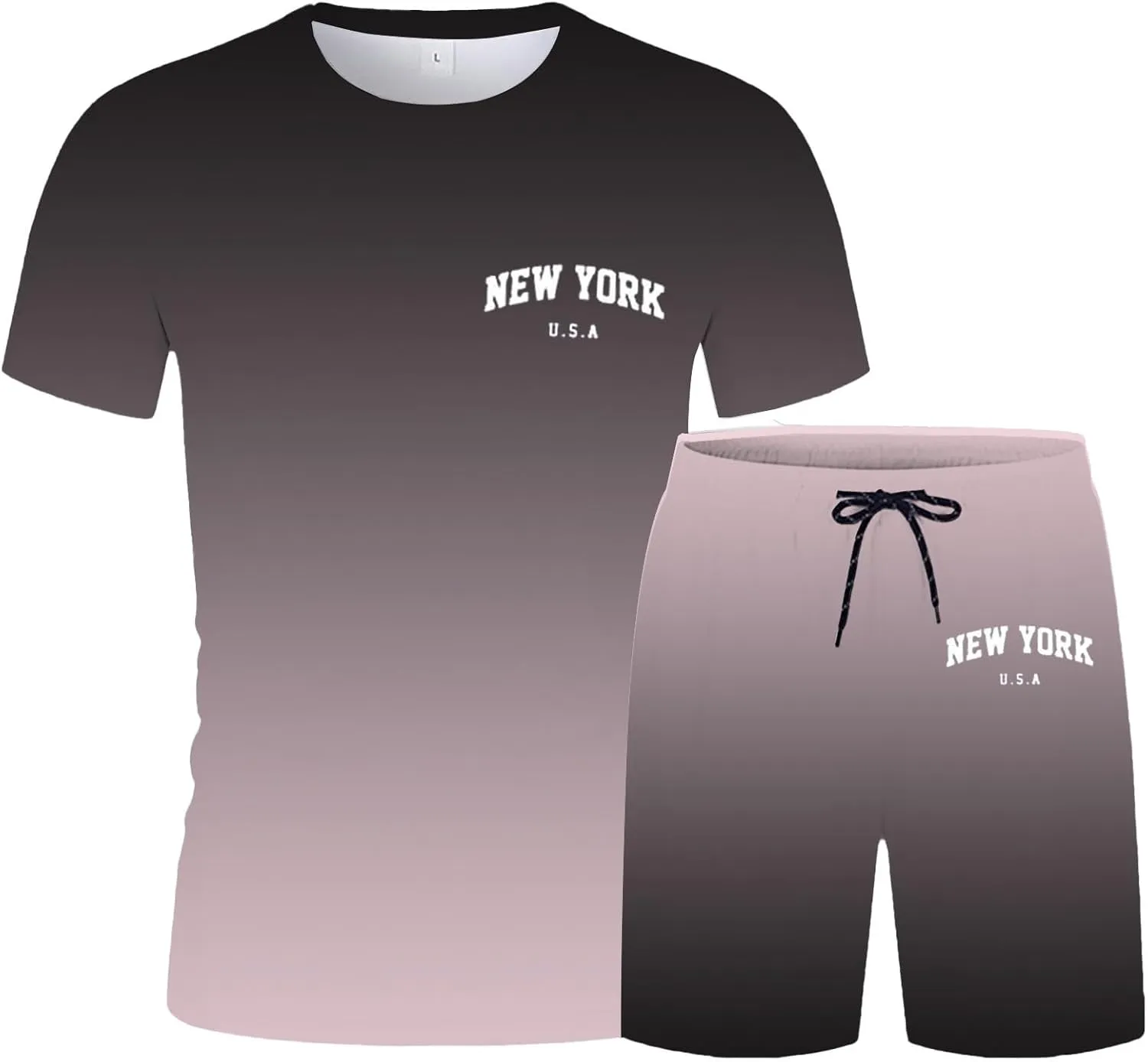 Men 2 Piece Outfits Mens Tracksuits Set Crewneck Shirt and Shorts Athletic Casual Sets Summer Print Track Suits for