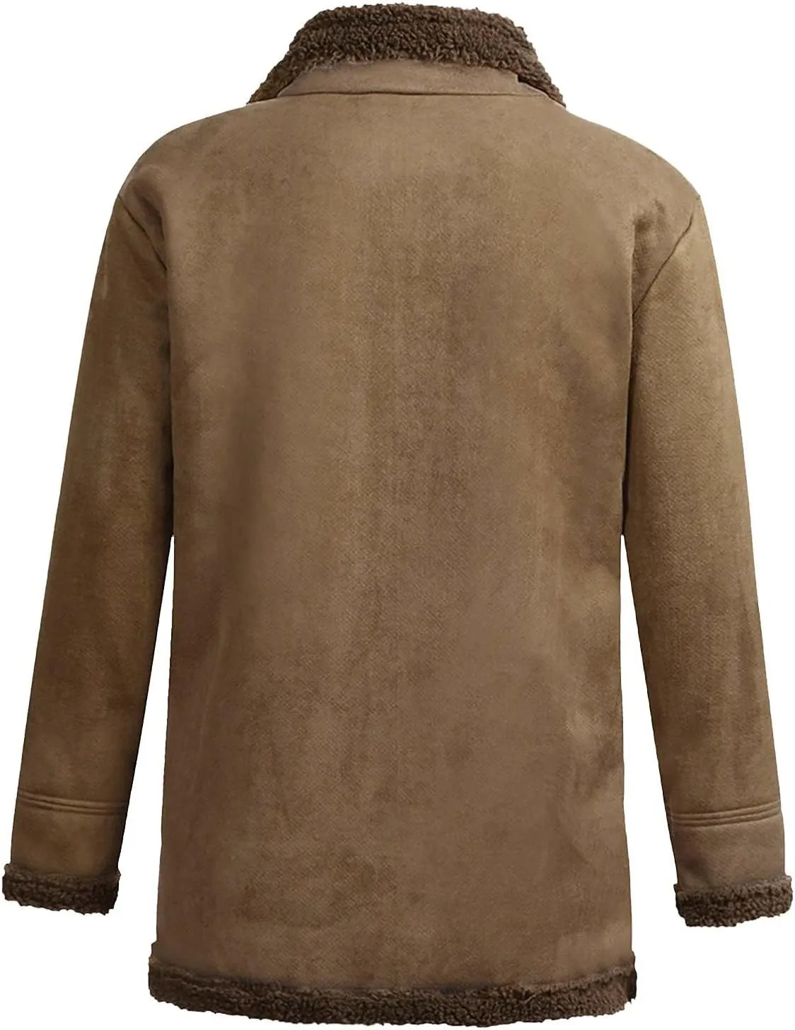 Men Sherpa Jackets Fleece Lined Faux Leather Coat Heavyweight Suede Faux Fur Trench-Coats Long Sleeve Top with Pocket