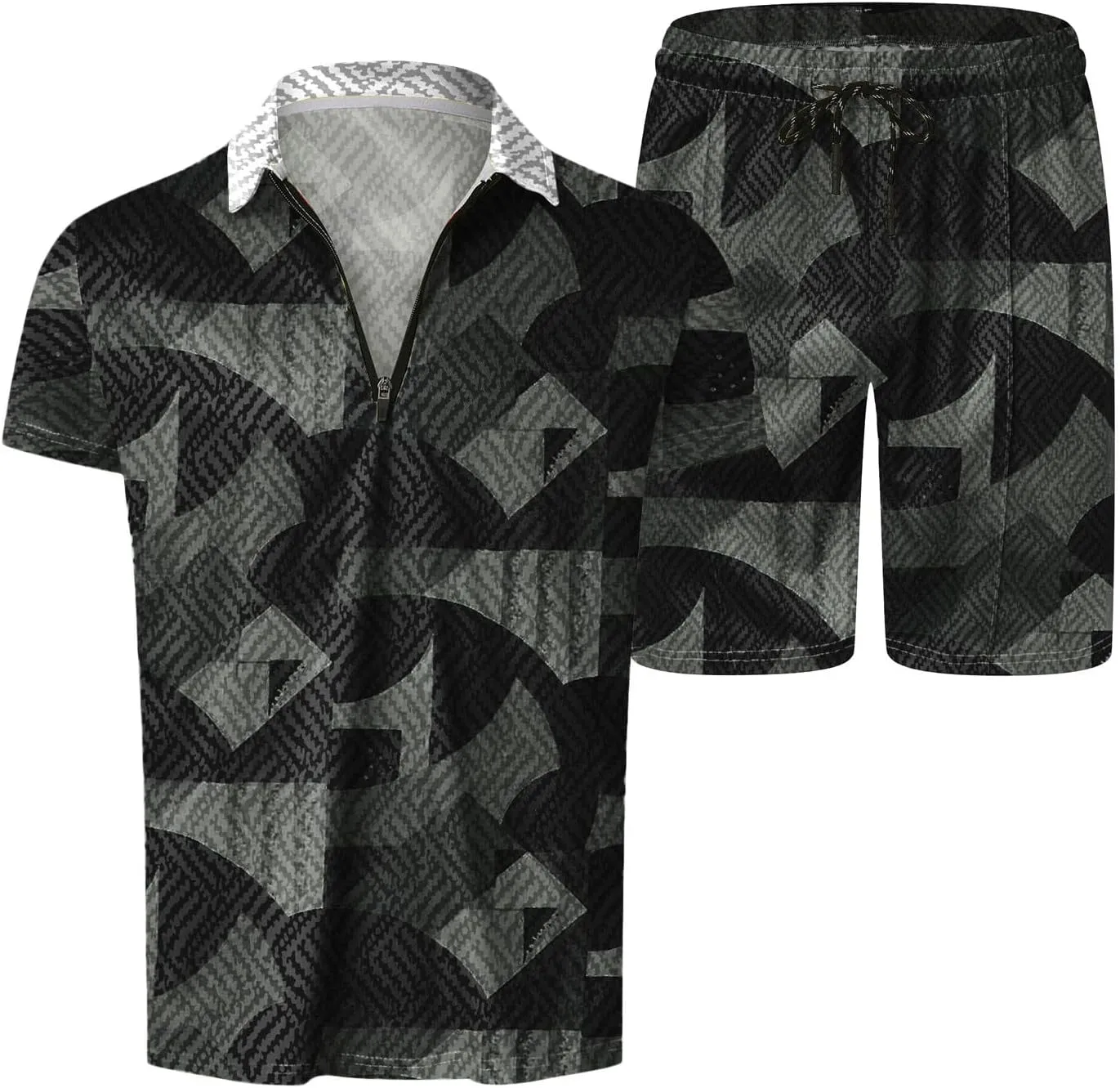 Mens 2-Piece Casual Summer Outfit Polo Shirt and Shorts Set for Beach Sport Set for Men