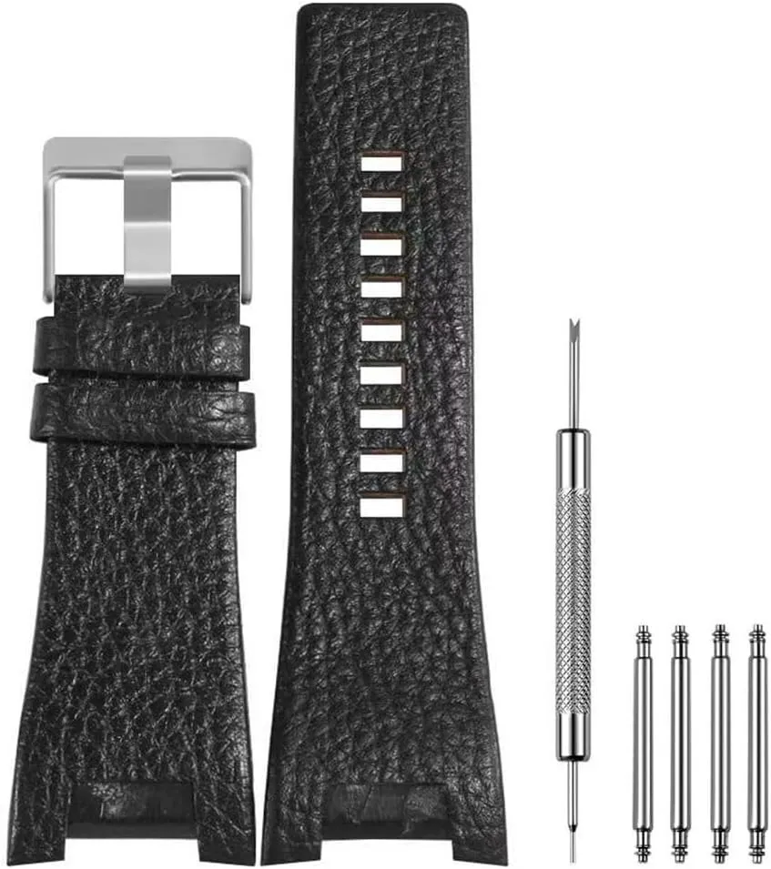 Men's 32mm Spring Bar Genuine Leather Replacement Straps Compatible with Diesel Leather Watch Band DZ1215 DZ1216 DZ1273 DZ1430 DZ1453 DZ4246 with Stainless Steel Buckle