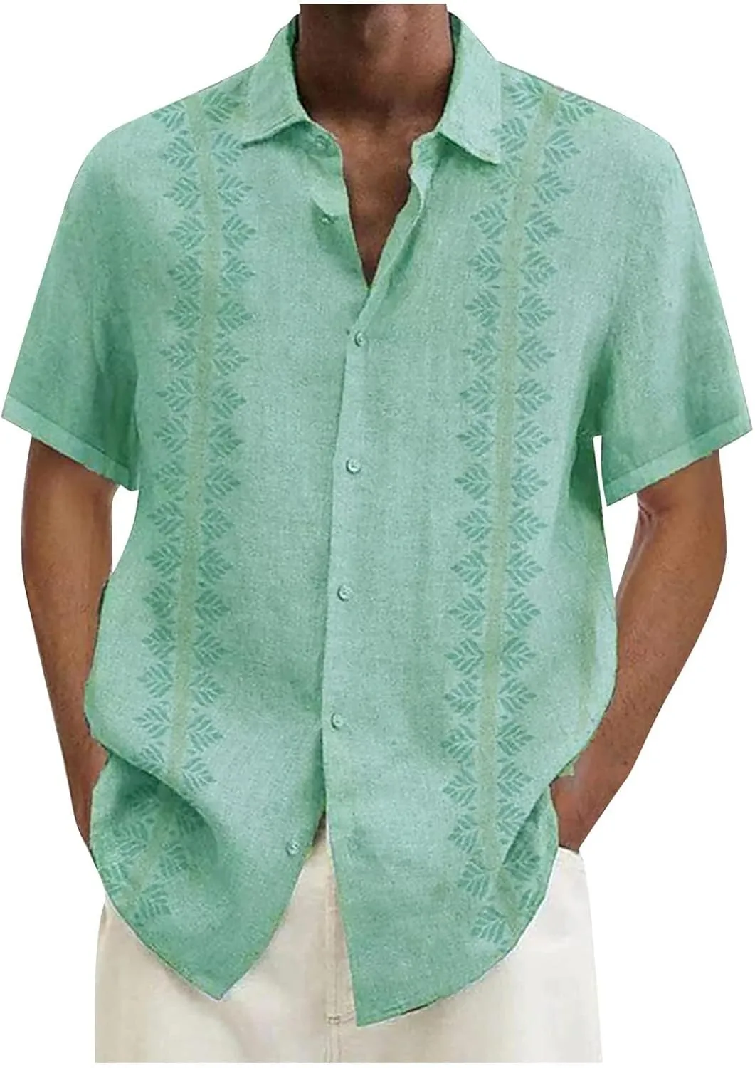 Mens Beach Shirts Down Tropical Holiday Beach Shirts Sleeves Printed Casual Button Down Men Beach Shirt Teal