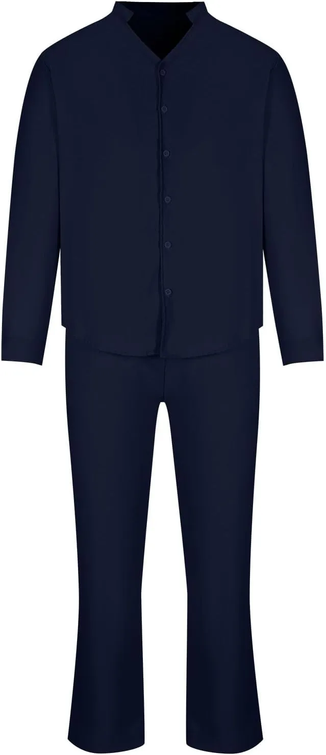 Mens Cotton Linen Shirts and Pants 2PC Set Plus Size Fashion Blouse Tops Wide Leg Trouser Summer Beach Casual Suit