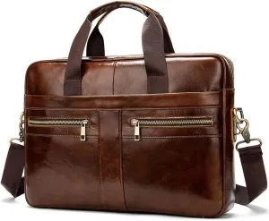 Mens Genuine Leather Carrying Cases Cowhide Briefcases Travel Bags Handbags Business Laptop Bags Shoulder Bags
