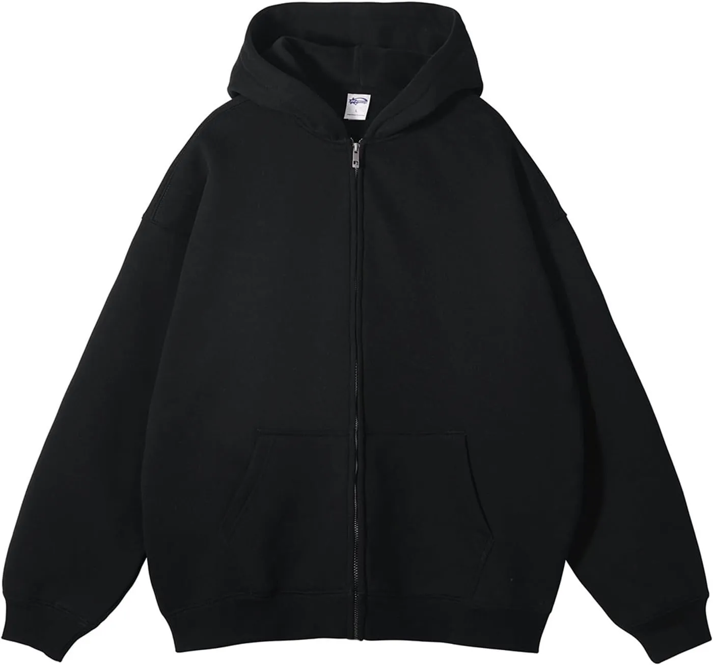 Mens Hoodie Pullover Zip Up Drop Shoulder Oversized Jacket Teens Preppy Loose Casual Fleece Drawstring Pullover Tops
