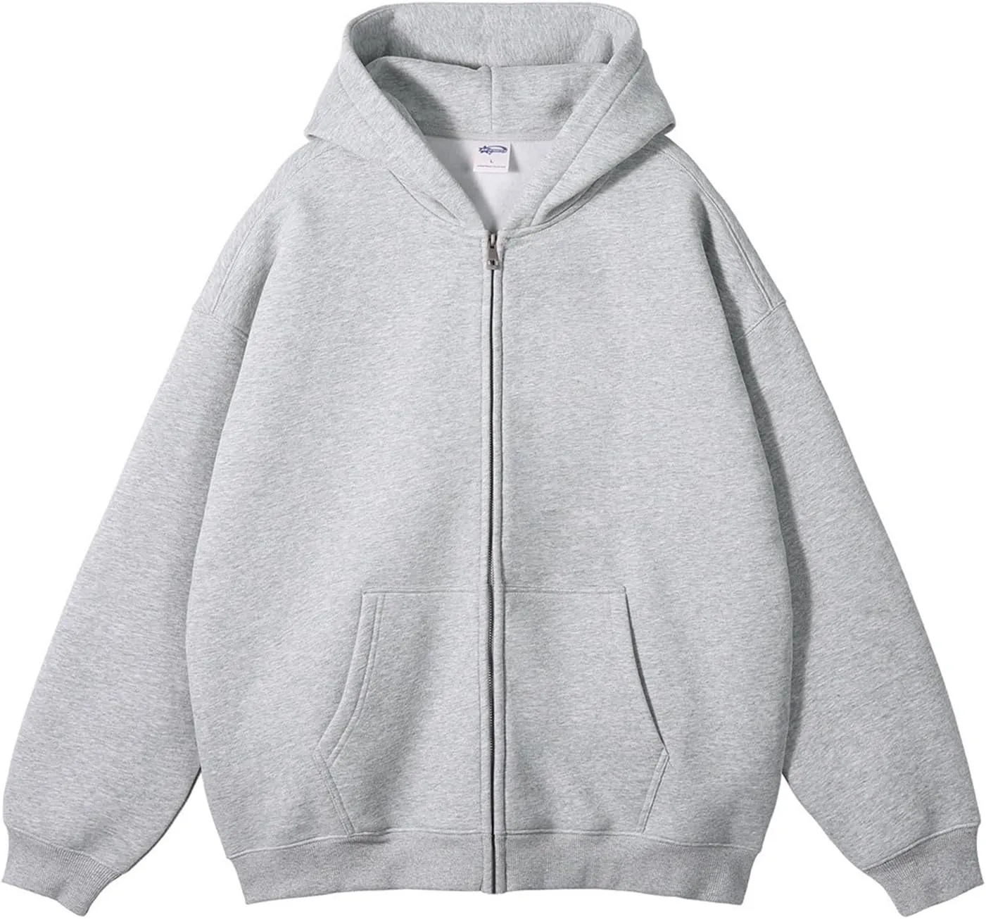 Mens Hoodie Pullover Zip Up Drop Shoulder Oversized Jacket Teens Preppy Loose Casual Fleece Drawstring Pullover Tops