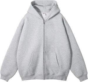 Mens Hoodie Pullover Zip Up Drop Shoulder Oversized Jacket Teens Preppy Loose Casual Fleece Drawstring Pullover Tops