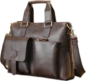 Men's Leather Laptop Bag Portable Satchel Leather Bag Vintage Satchel Designer School Work Bags Business Handbag Briefcase for Men Leather Messenger Bag(Coffee)