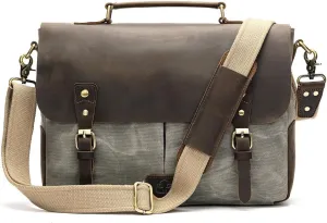 Men's Leather Laptop Bag Portable Satchel Leather Bag Vintage Satchel Designer School Work Bags Business Handbag Briefcase for Men Leather Messenger Bag(Grey)