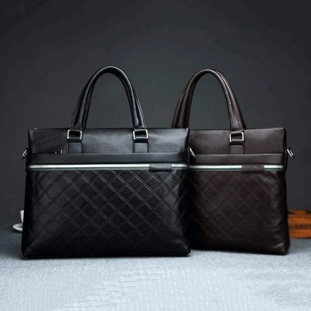 Men's Leather Laptop Business Briefcase Shoulder Portfolio Satchel Lawyers Briefcases for Men