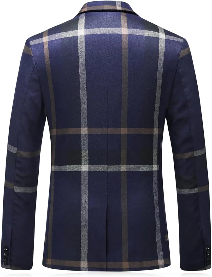 Mens Plaid Blazer Sports Coat Casual Slim Fit Checkered Blazer for Men Wedding