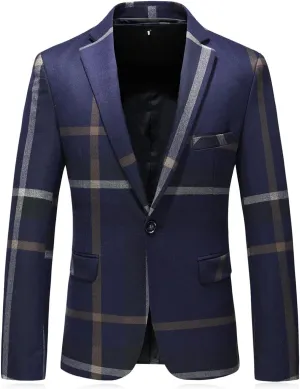 Mens Plaid Blazer Sports Coat Casual Slim Fit Checkered Blazer for Men Wedding