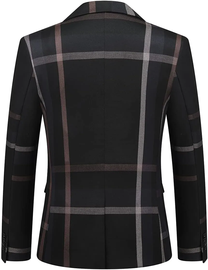 Mens Plaid Blazer Sports Coat Casual Slim Fit Checkered Blazer for Men Wedding