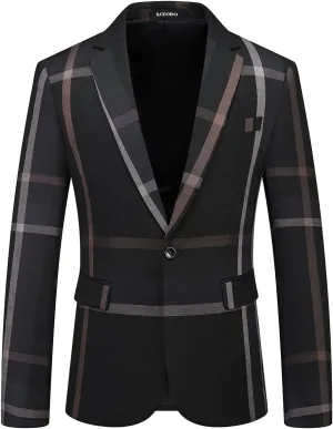 Mens Plaid Blazer Sports Coat Casual Slim Fit Checkered Blazer for Men Wedding