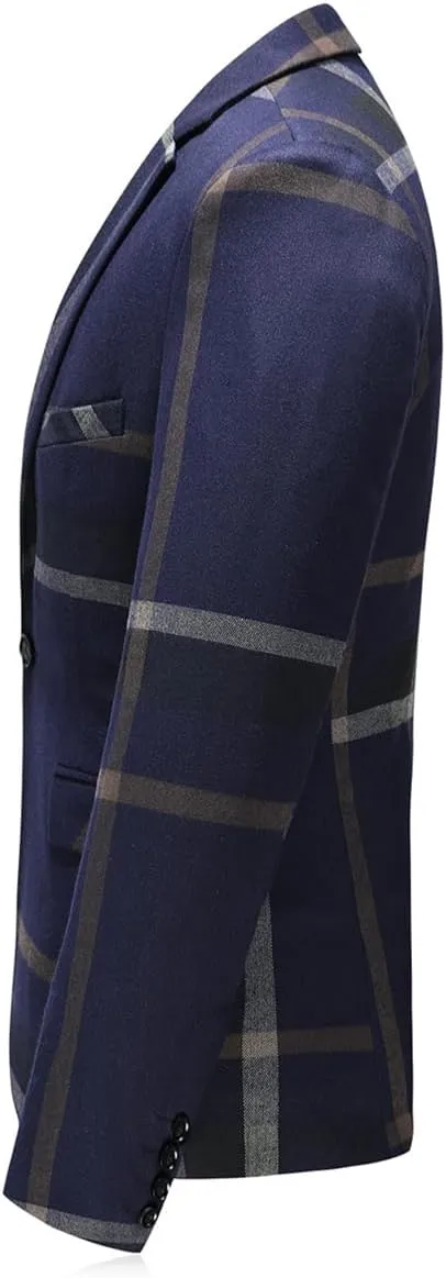 Mens Plaid Blazer Sports Coat Casual Slim Fit Checkered Blazer for Men Wedding