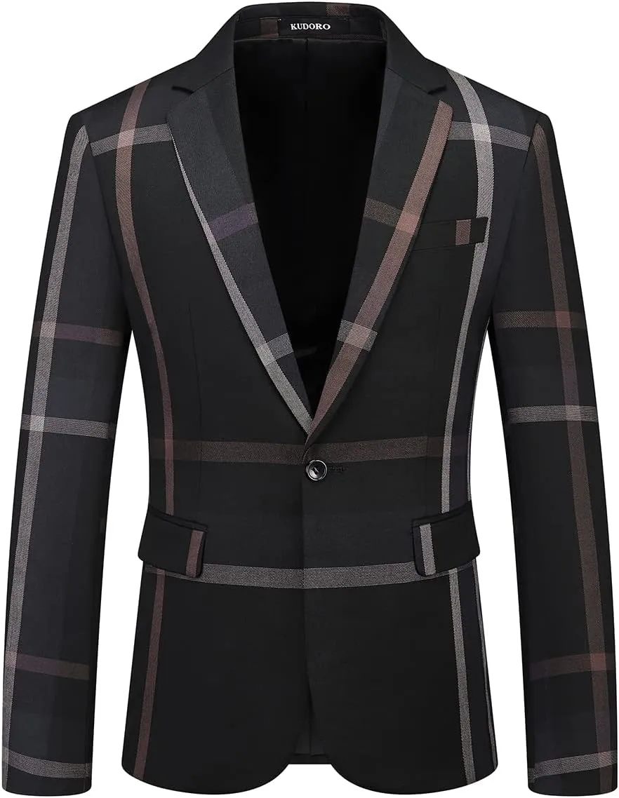 Mens Plaid Blazer Sports Coat Casual Slim Fit Checkered Blazer for Men Wedding