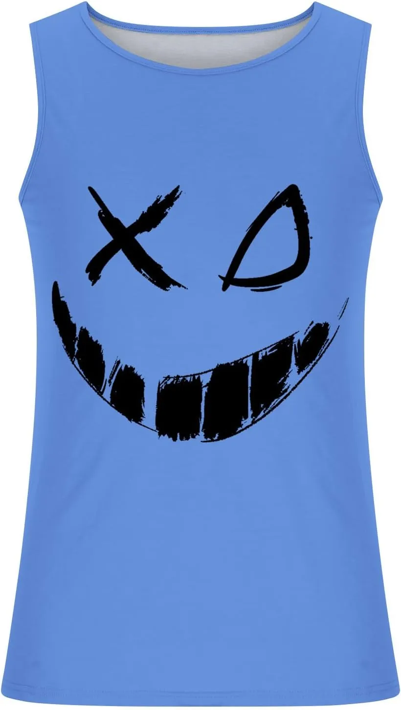 Mens Tank Tops Funny X-Smile-Face Print Casual Muscle Tank Tops Summer Gym Fitness Workout Sleeveless Athletic T-Shirts