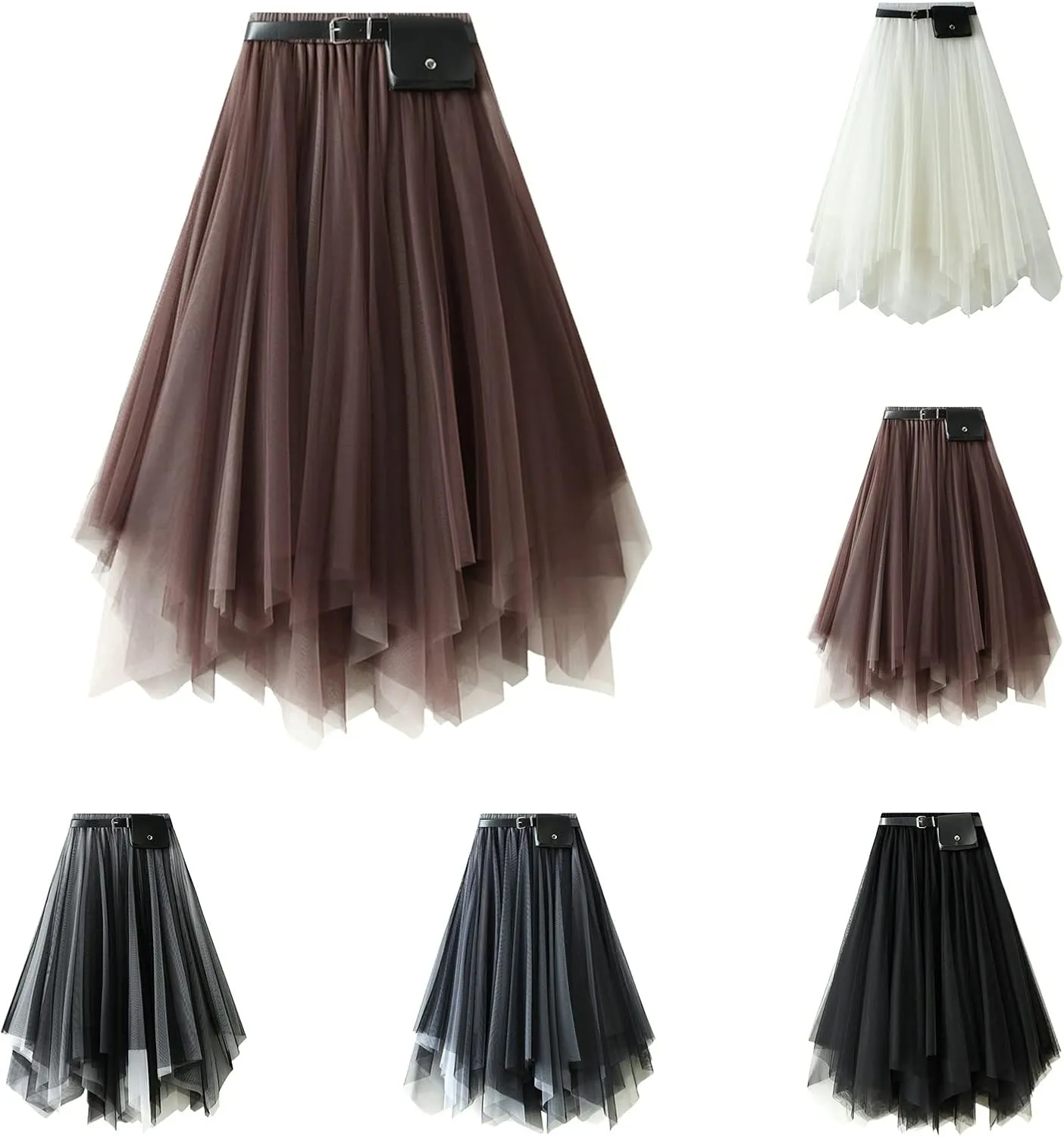 Mesh Layered Midi Irregular Tulle Skirt Women Summer High Waist Up Party Petticoat Skirt Women's Elegant Tutu
