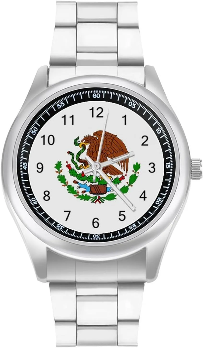 Mexican Flag Symbol Casual Wrist Watches for Men Classic Business Dress Watch Big Face for Work Gym