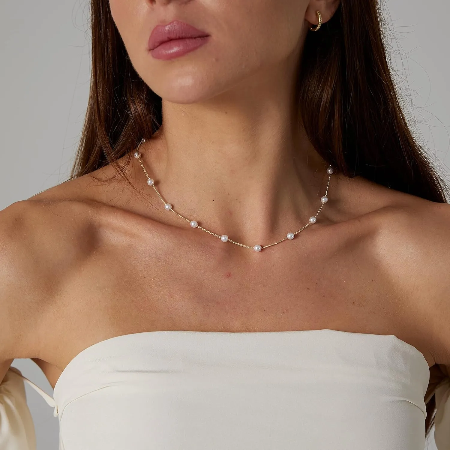 MIDEEO Dainty Pearl Necklaces for Women 14K Gold Plated Pearl Necklaces Pearl Chain Necklace Exquisite Choker Jewelry Gifts