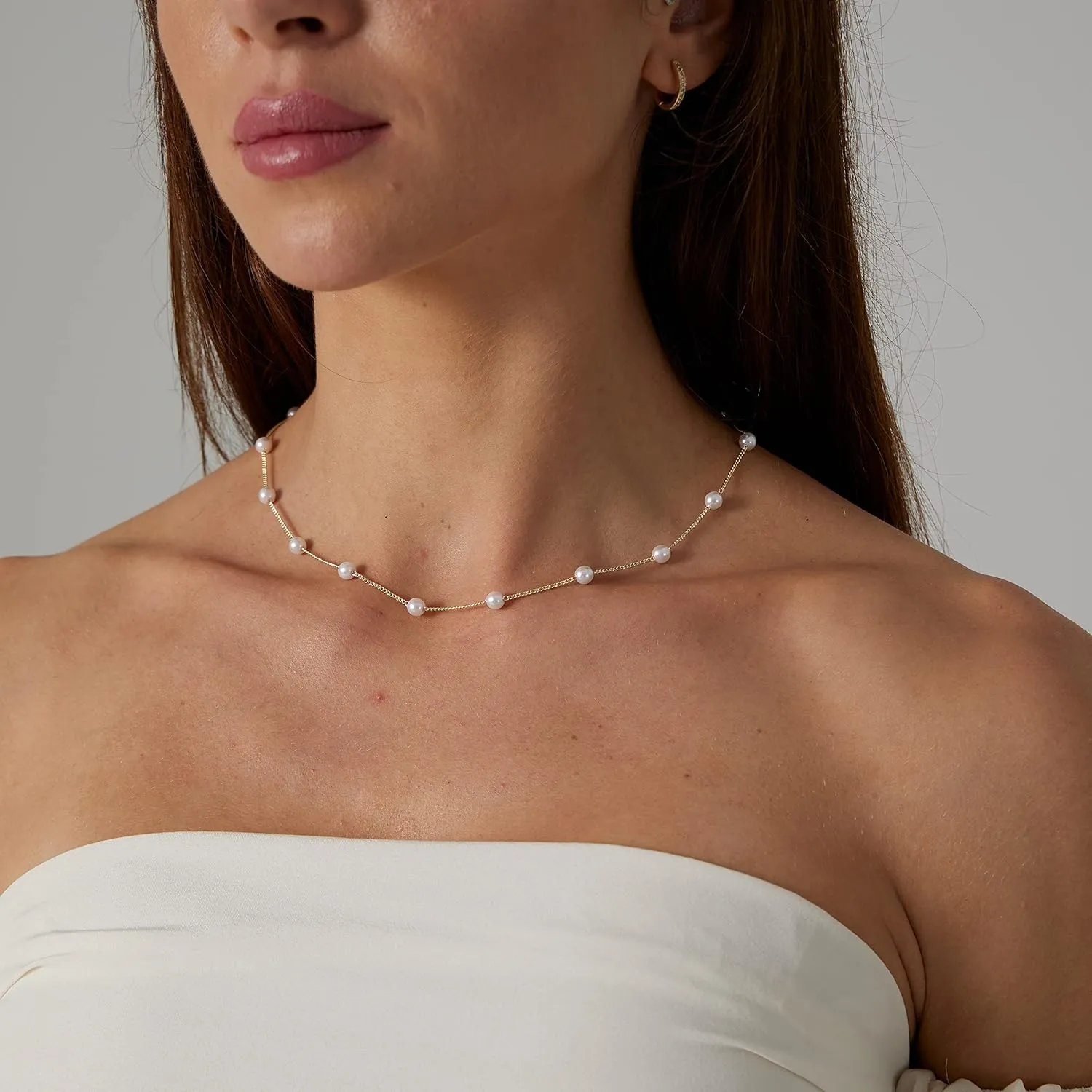 MIDEEO Dainty Pearl Necklaces for Women 14K Gold Plated Pearl Necklaces Pearl Chain Necklace Exquisite Choker Jewelry Gifts