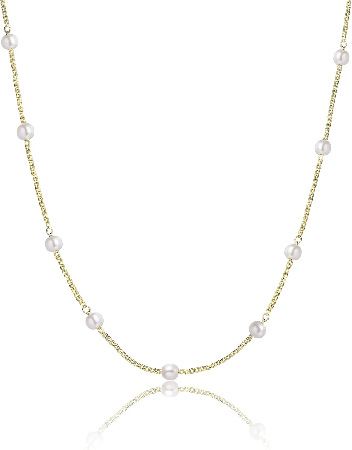 MIDEEO Dainty Pearl Necklaces for Women 14K Gold Plated Pearl Necklaces Pearl Chain Necklace Exquisite Choker Jewelry Gifts