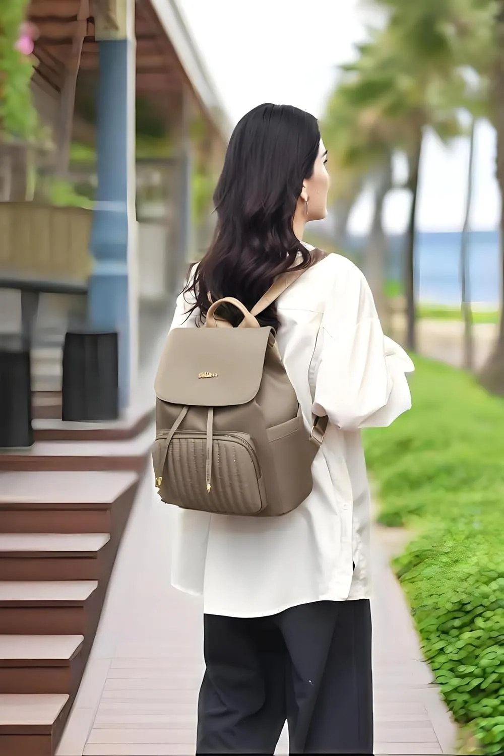 Mini Backpack Purse for Women, Small Nylon Backpacks Purse Ladies Backpacks Women Cute Mini Travel Daily College Bag (Dark Khaki)