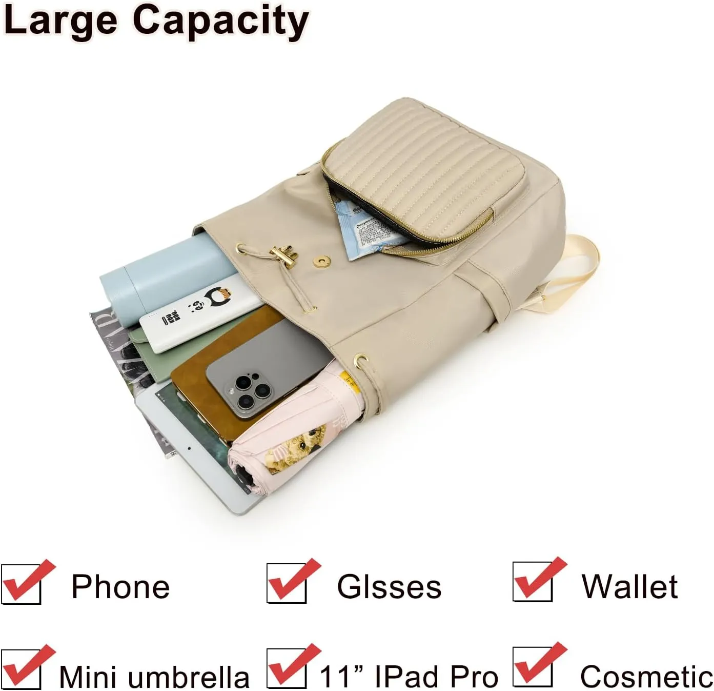 Mini Backpack Purse for Women, Small Nylon Backpacks Purse Ladies Backpacks Women Cute Mini Travel Daily College Bag (Dark Khaki)