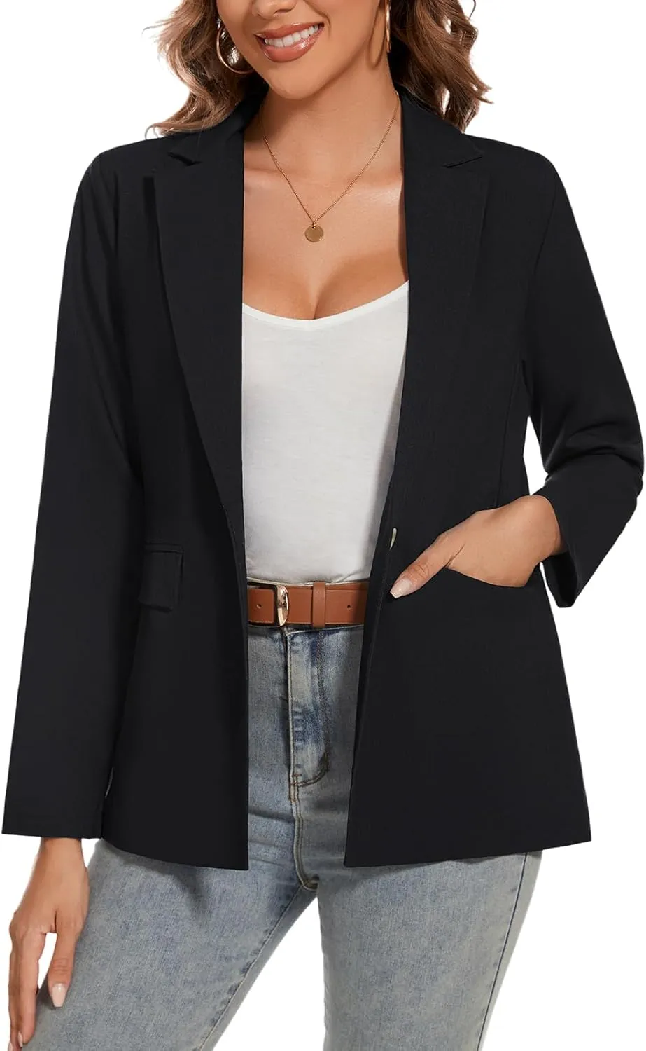 MINTLIMIT Womens Cotton Linen Blazer Long Sleeve Casual Work Office Lightweight Lapel Button Blazers Jacket with Pockets